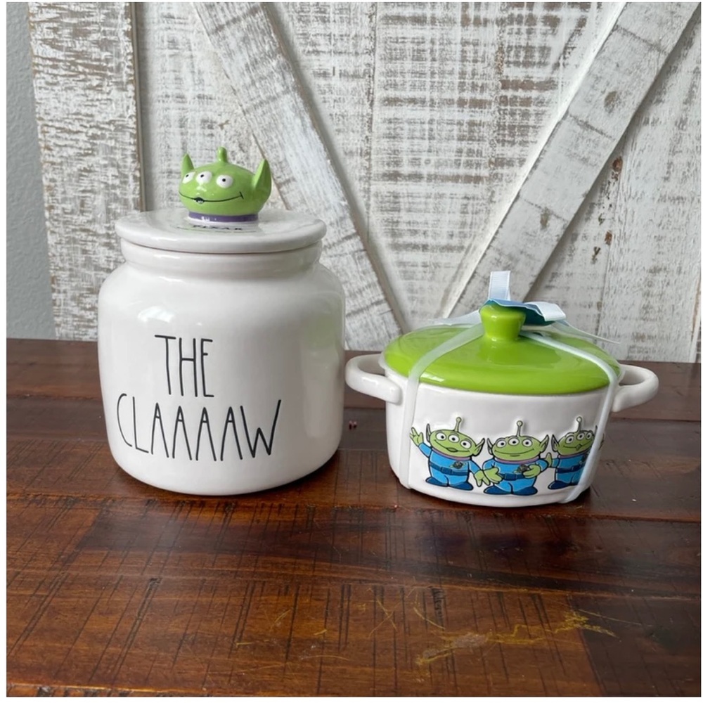 Rae Dunn Disney Pixar Toy Story Aliens Canister and Mini dish bundle